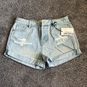 EVIDNT Los Angeles Hermosa Denim Shorts Distressed Button Fly Women’s 26 NWT